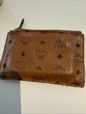 MCM Cognac Monogram Zip Card Pouch